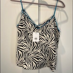 Blue Spaghetti Strapped zebra print satin style top TOP SHOP